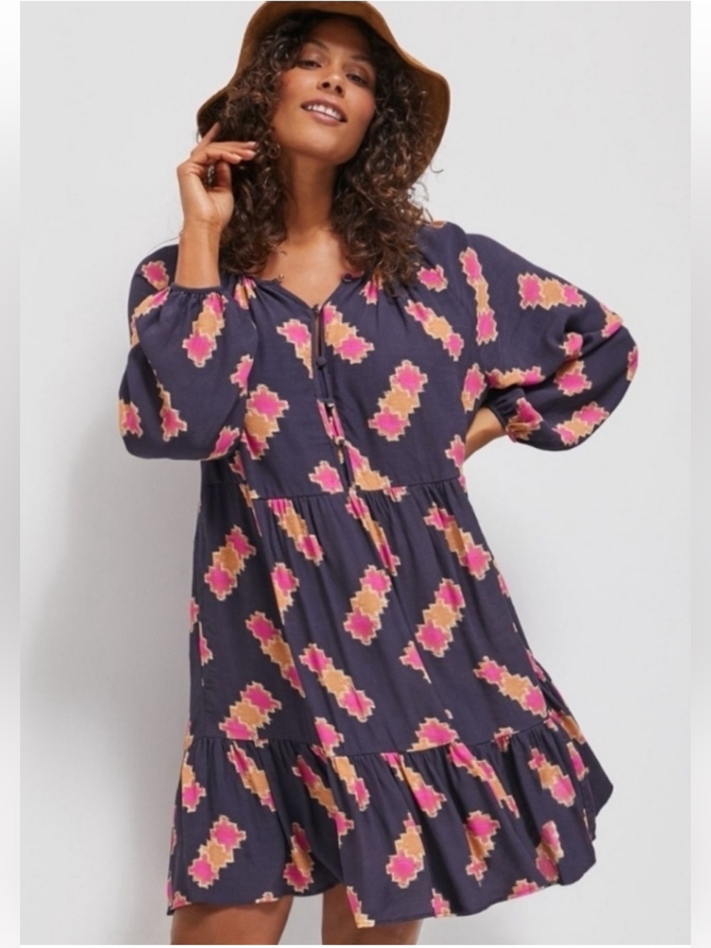 Anthropologie | Tiered Sammi Mini Dress Aztec Print Boho Dress